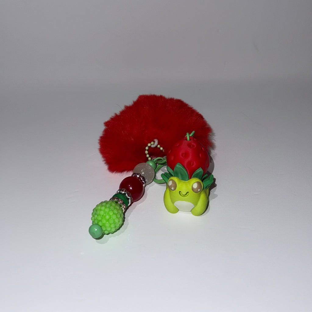 Strawberry Frog Clicker beaded  Keychain